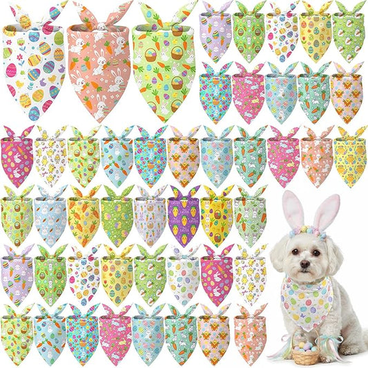 Abbylike 50 Pcs Easter Dog Bandanas Bulk Bunny Egg Carrot Bandanas for Dogs Triangle Kerchief Bibs Scarf Set for Pet Easter Costume Photo Props Accessories Pet Shops, 25 Styles (19.7 x 13.8 x 13.8)