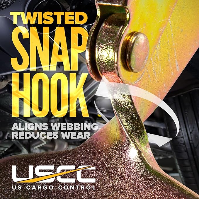 US Cargo Control Twisted Snap Hook Ratchet Straps 2 Inch x 8 Foot (2-Pack), 10,000 LBS Break Strength, Car Tie Down Straps for Trailers, Tie Down Cars, Motorcycles, Race Cars - Low-Profile Ratchet