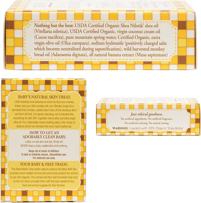 Shea Terra Organics Mama and Baby Collection | Bananas & Monkey Bread Baby Shampoo & Bath Bar| Non Toxic All Natural Cleanser with Baobab and Shea Butter for Gentle and Sting-free Daily Wash – 4oz