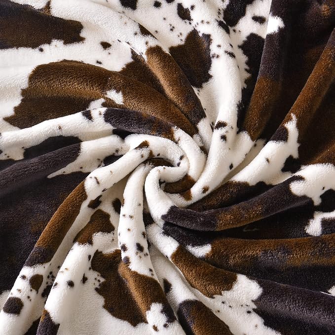 Bnuitland Brown Cow Print Flannel Throw Blanket (50x70 Inches), 300 GSM Double Sided Fuzzy Decor Blanket for Bed/Sofa/Couch/Lap, Super Soft Cozy Throw Gift for Adults and Kids