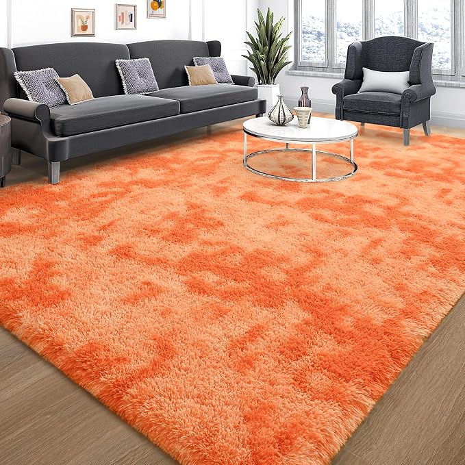 Tepook Orange Area Rugs for Living Room Bedroom, 6x9 Fluffy Shaggy Fuzzy Rug for Kids Room, Large Plush Shag Carpet for Nursery Dorm Classroom Playroom Home Decor Aesthetic