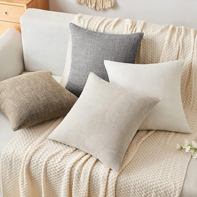 MIULEE Pack of 2 Decorative Linen Burlap Textured Pillow Covers Farmhouse Boho Accent Lumbar Pillowcases Spring Home Decor for Couch Sofa Bedroom Living Room 12x20 Inch Taupe