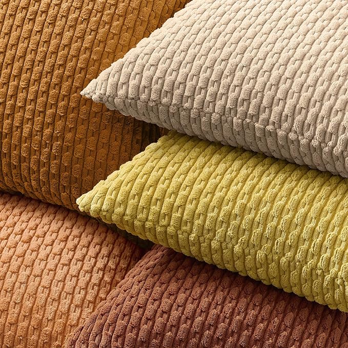 Kevin Textile Soft Corduroy 14"x20" Lumbar Pillow Cover 1 Pack, Tan | Boho Stripe Plush Corduroy Decorative Oblong Cushion Cover Modern Farmhouse Home Decor for Sofa Couch Bed Chair