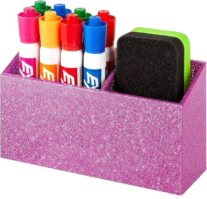 BEYGORM Magnetic Dry Erase Marker Holder for Whiteboard & Refrigerator | Non-slip Acrylic Pen Holder for Classroom, Fridge Magnet, Locker Organizer Accessories, Teacher & School Supplies(Blue)