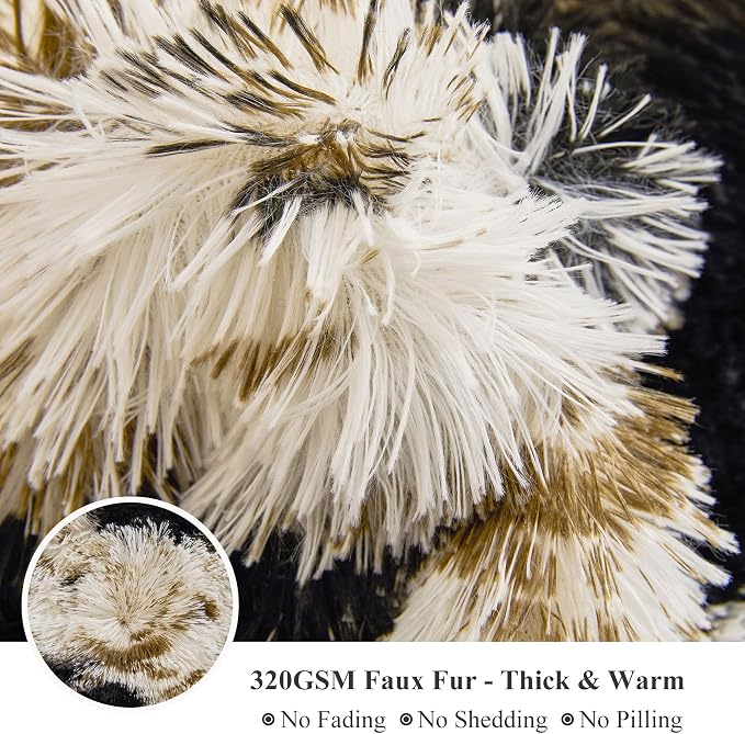XeGe Luxury Faux Fur Throw Blanket, Soft Cow Print Big Fluffy Bed Blanket, Shaggy Plush Decorative Couch Blanket, Cute Furry Animal Print Fuzzy Blanket for Bedroom Living Room, Cow Brown, 60x80