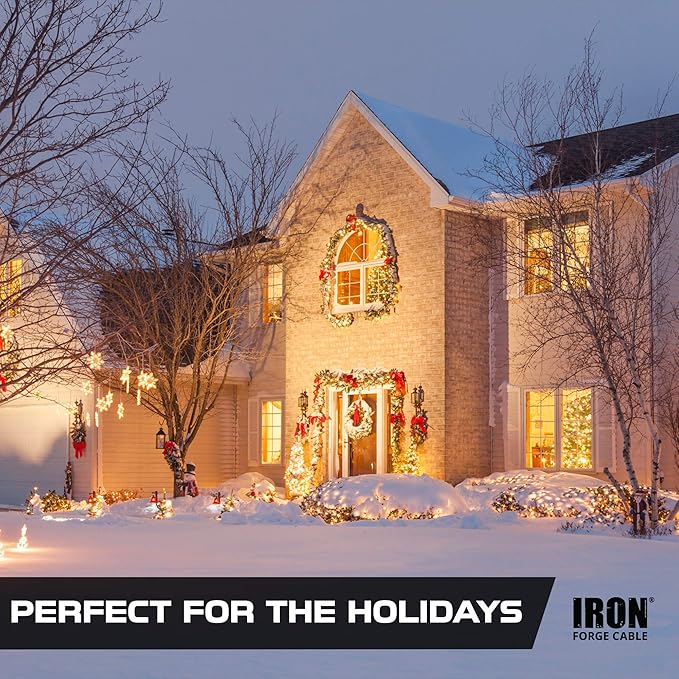 IRON FORGE CABLE 12 Gauge Extension Cord 25 Ft Lighted End - 12 AWG Heavy Duty Extension Cord with 3 Prong, Industrial Grade Green Outdoor Cable 12/3 SJTW for Major Appliances & HVAC, US Veteran Owned