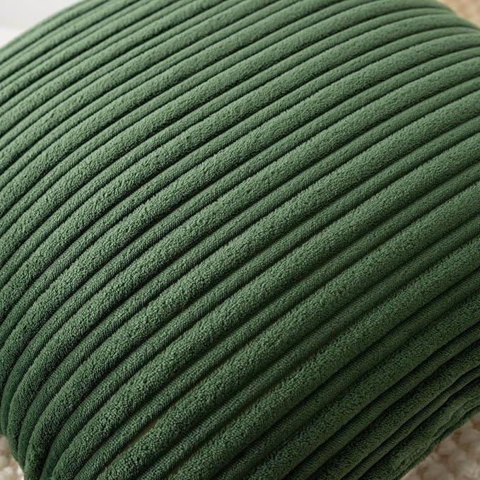 UGASA Velvet 18x18 Inch Soft Throw Pillow Covers Decorative Corduroy Striped Both Sides Solid Square Cushion Cases Boho Farmhouse for Couch Bedroom Sofa Home, Pack of 2, Moss Green