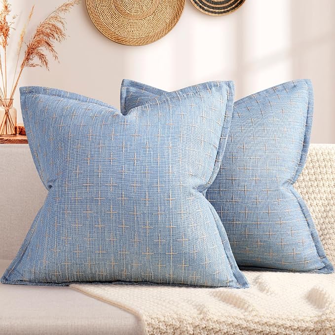 Pillow Covers 26x26 Set of 2 Soft Polyester Textured Pillow Covers with Stylish Flange Edge Cozy Farmhouse Throw Pillows for Couch Bed Sofa Living Room