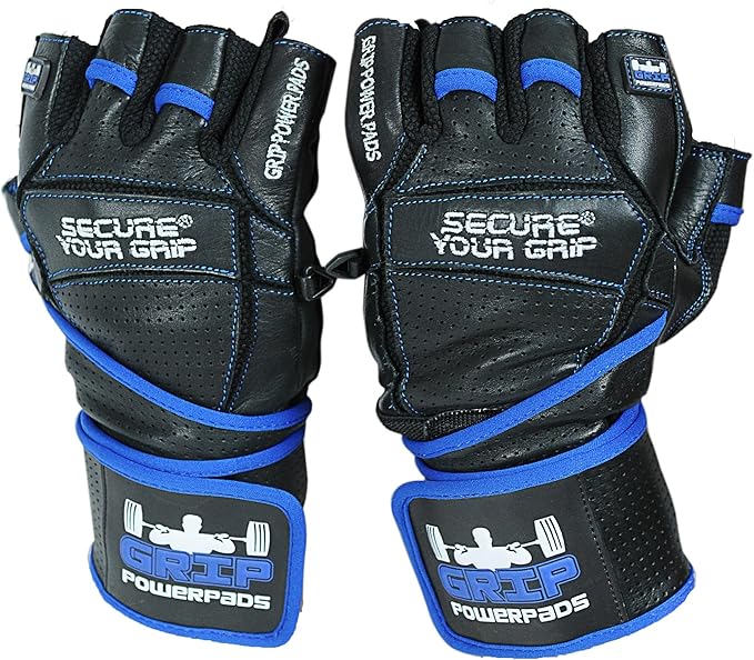 Elite Leather Gym Gloves with Built in 2" Wide Wrist Wraps Grip & Design for Weightlifting Power Lifting Bodybuilding & Strength Training Workout Exercises
