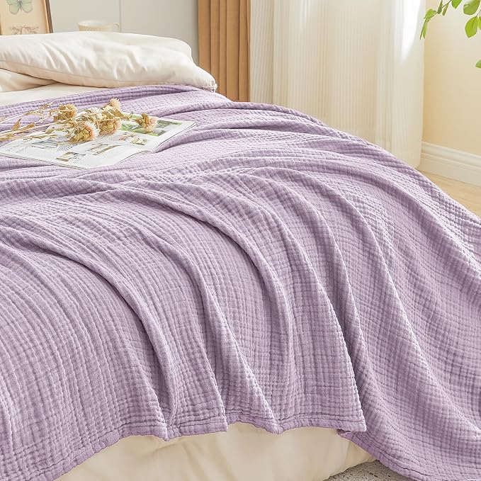 EMME Cotton Muslin Twin XL Blanket Breathable Gauze Soft Lightweight Adults Gifts for Women (Heather Lavender, 66"x90")