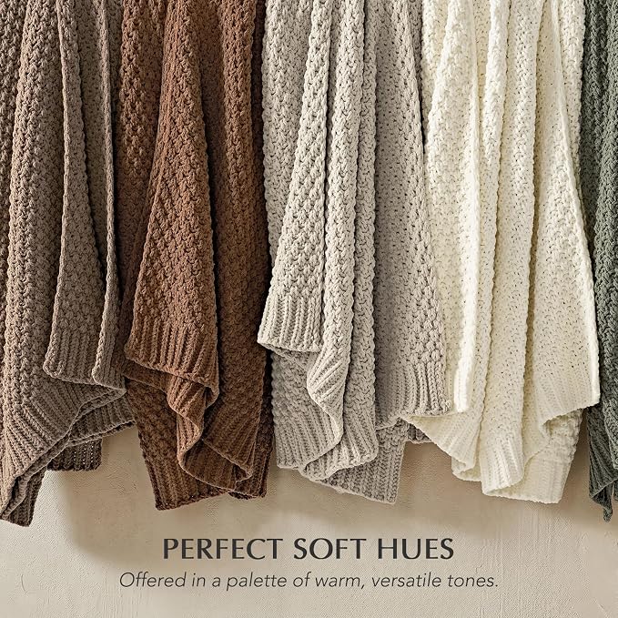 EVERGRACEHOME Chunky Chenille Knit Throw Blanket, 50 x 60, Rosewood | Sculpted Moss Stitch, Chic Modern Farmhouse, All-Season Warmth, OEKO-TEX® Certified, Elegant Blanket for Couch, Bed, Sofa