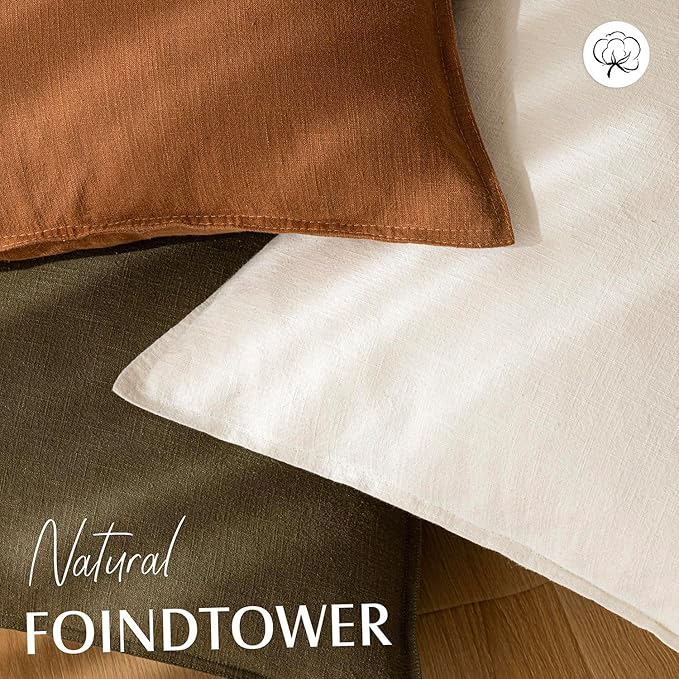 Foindtower Pack of 2, Decorative Linen Solid Throw Pillow Covers Soft Accent Cushion Case Boho Farmhouse Neutral Pillowcase for Chair Couch Sofa Bedroom Living Room Home Decor 18 x 18 Inch Cream White