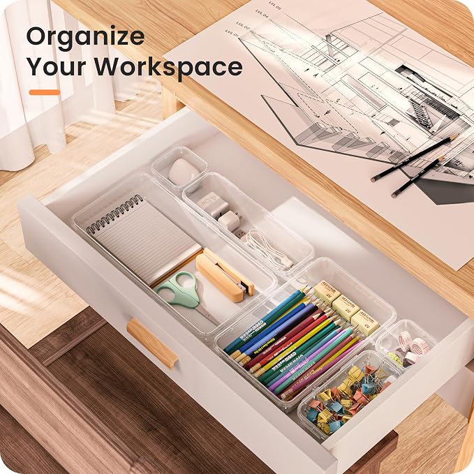 A-LuGei 【Military Grade】 Drawer Organizer,【】 Makeup organizer,【Holds 177 Items】 Bathroom Organizers and Storage,Organization and Storage,Desk Drawer Organizer for Vanity【Clear】