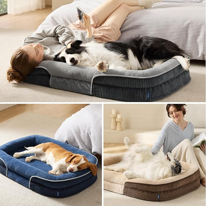 Bedsure L Plus Orthopedic Dog Beds Large Sized Dog - 360° Oval Bolster Large Dogs Bed for Senior Dogs with Waterproof Washable Cover, Big Comfort Pet Sofa Couch with Ultra-Soft Fleece, Brown, 38"