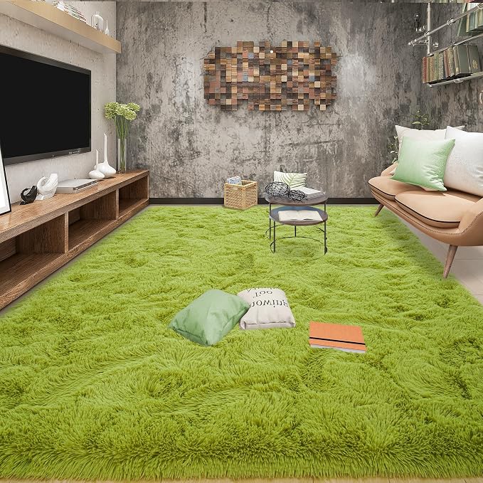 Tepook Fluffy Grass Green Rugs for Living Room Bedroom, 5x8 Soft Area Rug Moss Green Kids Girls Boys Rug, Indoor Plush Shaggy Non-Slip Carpet for Nursery Classroom Dorm Home Decor