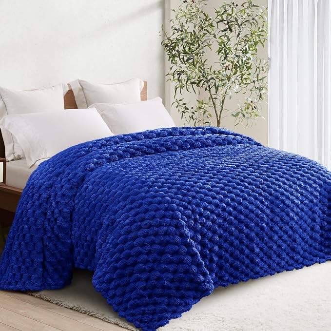 Whale Flotilla Soft Fleece Queen Size Bed Blanket Luxury 3D Jacquard, Blue | Lightweight Breathable Coverlet Bedspread for All Seasons, Super Cozy Plush Fluffy Fuzzy Decorative Blanket for Bed, 90"x90"