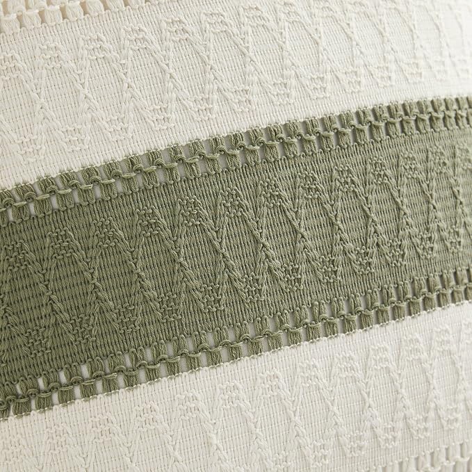 2pk Boho Pillow Covers 20x20, Natural White/Contrast/Green | 100% Organic Cotton Body, Stripe Embroidery, Farmhouse Decorative Cushion Covers for Sofa Bed Living Room Home Decor