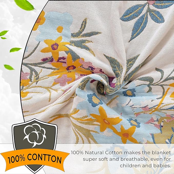 King Throw Blanket for Bed 100% Cotton Boho Soft Rustic Quilt Colorful Floral Reversible Woven Breathable Bed Blanket, All Season Blankets for Bedding Couch Home Decor,90"×98"