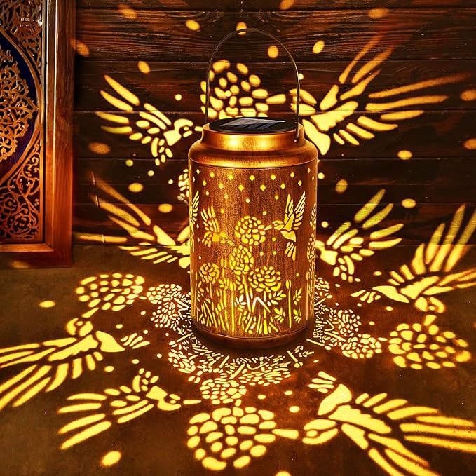 ODEETRONIC Hummingbird Solar Lantern Lights - Outdoor Waterproof Hanging Lanterns, Solar Garden Lights Birthday Gifts for Women Mom Grandma, Metal Hummingbird LED Lanterns for Garden Yard Patio Decor