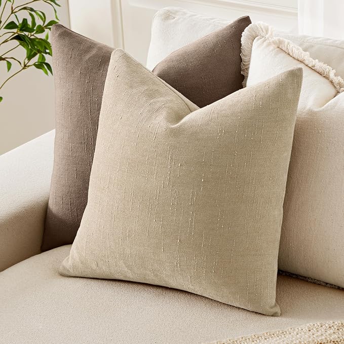 MIULEE 26x26 Inch Euro Textured Chenille Throw Pillow Covers Beige | Pack of 2 Decorative Soft Throw Pillows,Solid Textured Cushion Covers,Modern Home Decor for Bed Couch Sofa Bedroom Livingroom