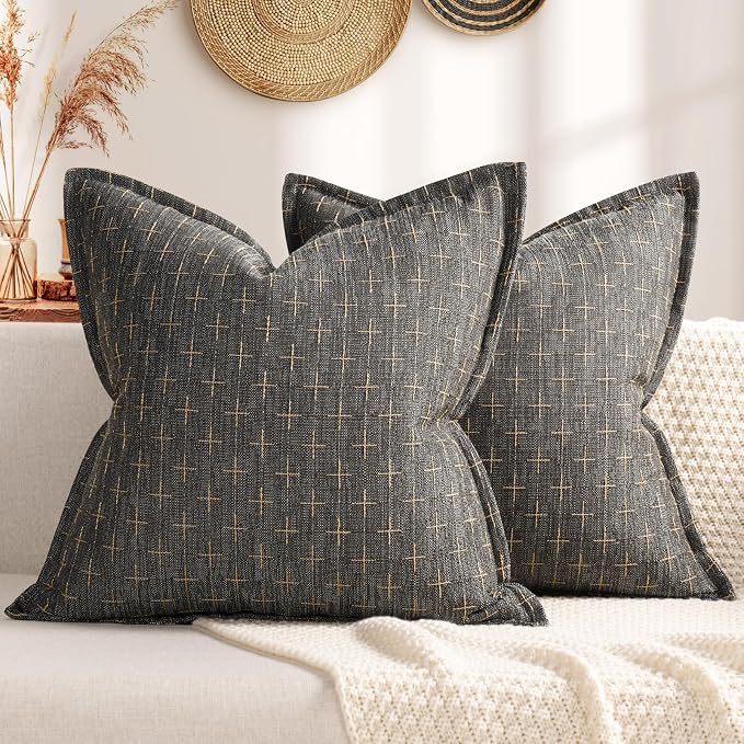 Pillow Covers 20x20 Set of 2 Soft Polyester Textured Pillow Covers with Stylish Flange Edge Cozy Farmhouse Throw Pillows for Couch Bed Sofa Living Room