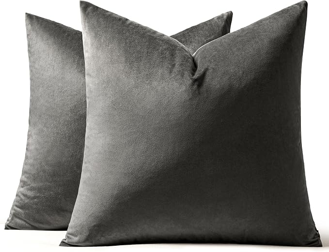 MIULEE Velvet Throw Pillow Covers 12x12 Inch Pack of 2 Medium Gray | Soft Solid Small Decorative Pillow Covers, Modern Luxury Home Decor, for Couch Chair Sofa Bedroom Livingroom Car