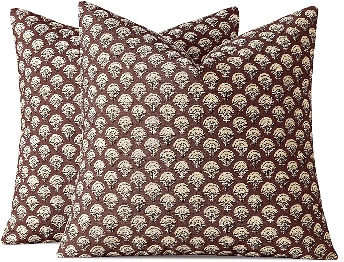 MIULEE Floral Print Decorative Euro Pillow Covers 22x22, Withered Rose | Vintage Boho Farmhouse Modern Home Decor, Set of 2, Block Print Cushion Covers for Couch Sofa Bed Living Room