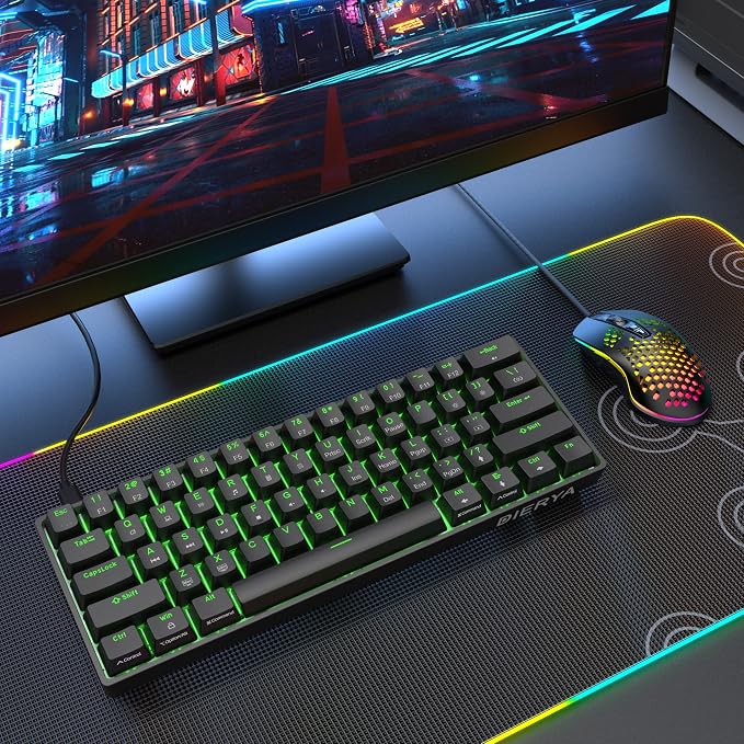 DIERYA 60% Mechanical Keyboard, DK61se Wired Gaming Keyboard with Brown Switches, LED Backlit Ultra-Compact 61 Keys Mini Office Keyboard for Windows Laptop PC Gamer Typist（Black）