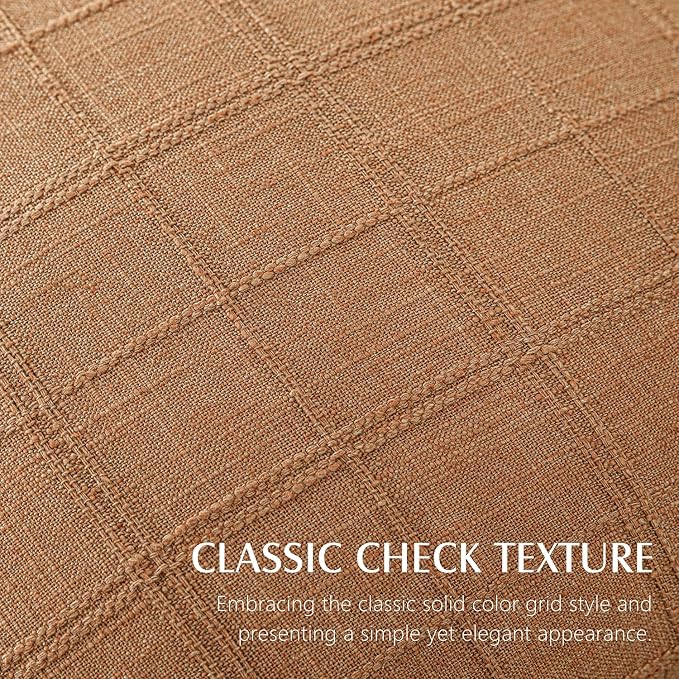 Foindtower Set of 2 Decorative Linen Check Throw Pillow Covers Neutral Farmhouse Lumbar Cushion Covers Modern Boho Home Decor for Sofa Chair Couch Bedroom Living Room,12×24 Inch,Brick
