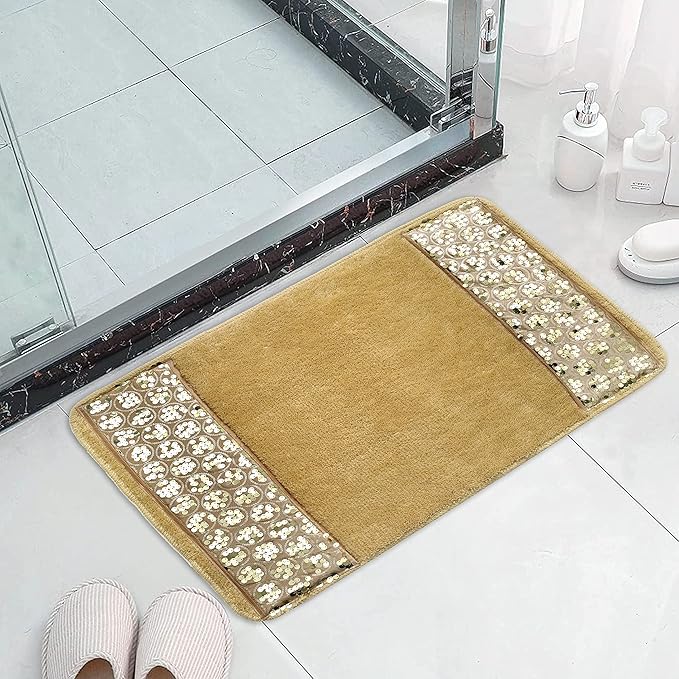 Zahari Home Sinatra Modern Bathroom Rug Classic Luxury Bath Rug Contemporary Decor Champagne Gold Bath Mat for Shower Unique Design Stylish Bathroom Rug Bath Shower Tub Décor
