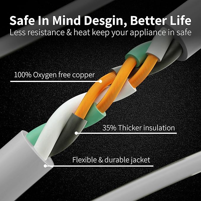 HUANCHAIN 14 Gauge 6 Feet Flat Plug Extension Cord White Indoor Outdoor, Heavy Duty 3 Prong Grounded Low Profile Extension Wire Flexible, 15A 1875W 125V 14AWG SJTW, ETL Listed