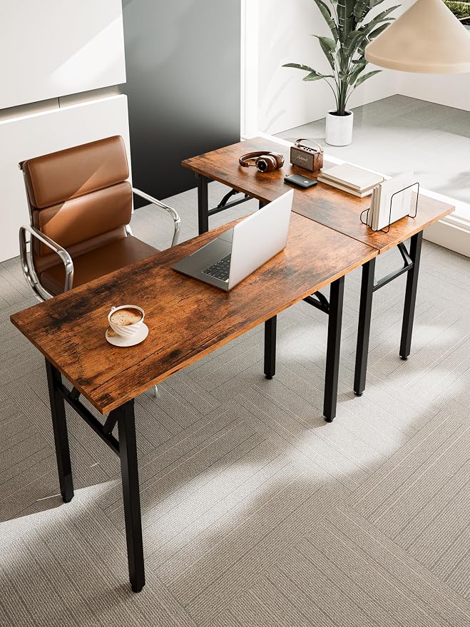 Frylr Small Folding Computer Desk – Portable 35.8 Inch Foldable Laptop Table, Collapsible and Compact for Easy Storage and Fast Setup, Lightweight for Small Spaces, Craft and Study Use, Rustic Brown
