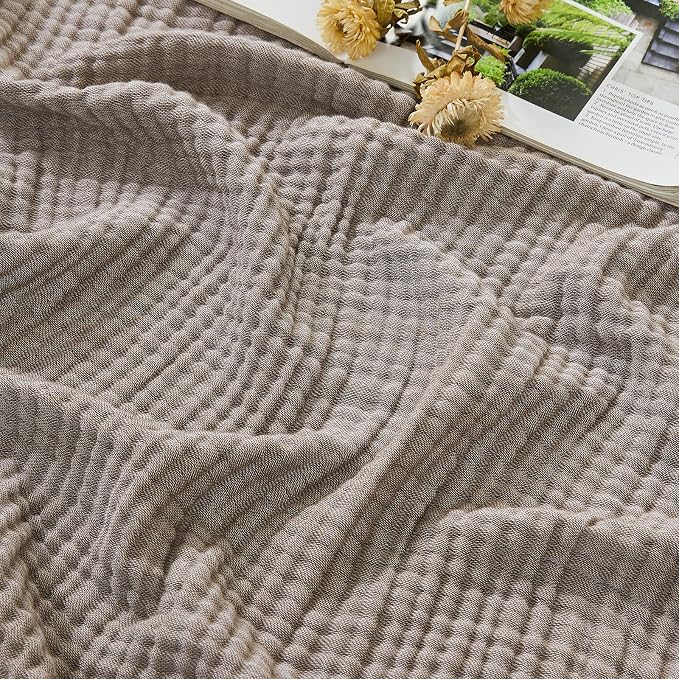 EMME Cotton Muslin Queen Blanket Bed Layering Bedspread Coverlet Breathable Gauze Soft Lightweight Blankets (Heather Brown, 90"x90")