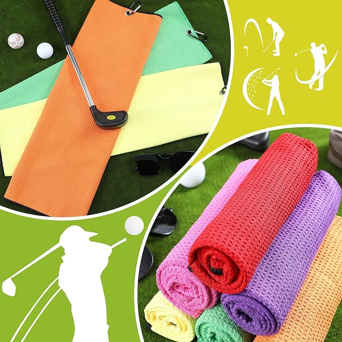 Cindeer 6 Pack Large Golf Towels, 16" x 24" Tri-fold Golf Towels, Microfiber Fabric Waffle Pattern Golfing Towel Portable with Heavy Duty Clip for Golfing Bag Remove Sand Dirt Mud Sweat(Vibrant Color)