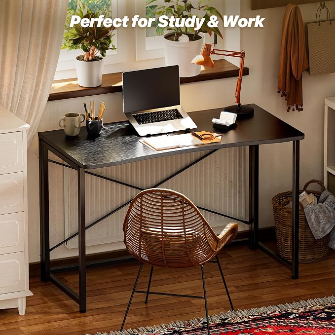 Huuger Folding Desk for Small Spaces, 31.5 Inch Foldable Computer Table, Easy Assembly, for Home Office, Study, Bedroom, Dorm, Space Saving, Small Writing Work Office Computer Desk, Black