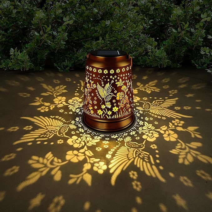 KY&BOSAM Solar Hummingbird Lanterns Outdoor Waterproof, Metal Openwork LED Hanging Solar Lights Outside Decorative for Yard Patio Backyard Deck Porch Garden Decor Birthday Gifts for Women Mom Grandma