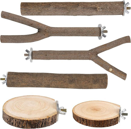 8 PCS Bird Perch Set, Natural Birch Wood Straight & Forked Perches with Platforms for Parakeets, Cockatiels, Conures, Lovebirds - Cage Accessories for Climbing & Exercise