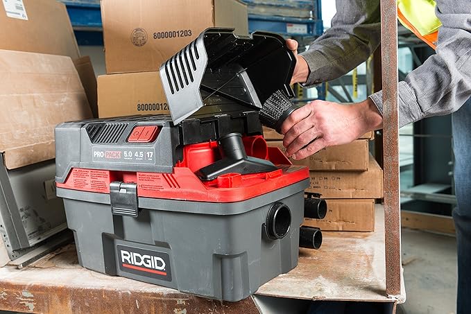 RIDGID 50318 4500RV ProPack 4.5-Gal. Portable Wet Dry Shop Vacuum with Toolbox Design, 5.0 Peak HP Motor, Expandable Pro Hose, and Blower Port, Red