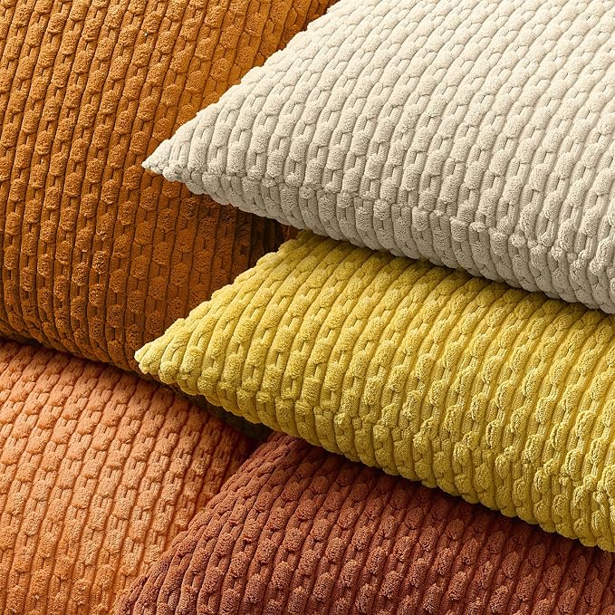 Kevin Textile Soft Corduroy 14"x24" Lumbar Pillow Cover 1 Pack, Burnt Brick | Fall Boho Stripe Plush Corduroy Decorative Oblong Cushion Cover Modern Farmhouse Home Decor for Sofa Couch Bed Chair