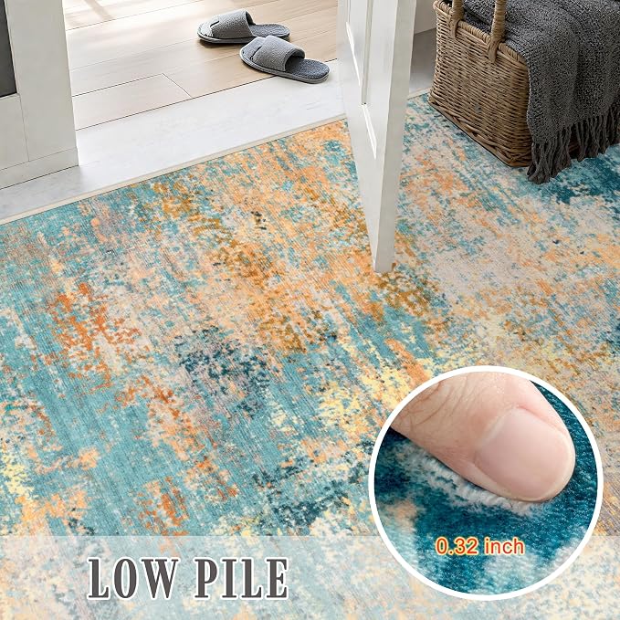 5x7 Area Rug Living Room Rug: Washable Modern Abstract Soft Thin Rug Indoor Floor No Slip Carpet for Bedroom Dining Room Farmhouse Nursery Home Office - Rosy Haze
