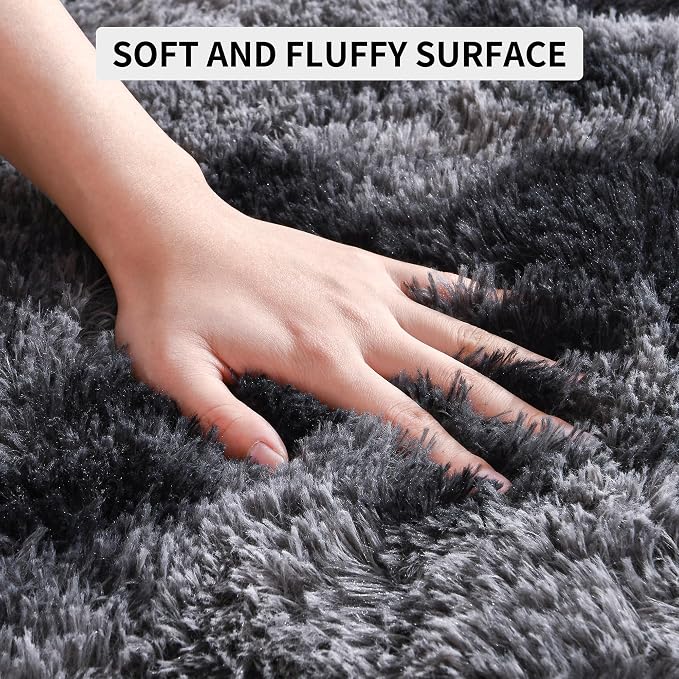Tepook Area Rugs 9x12 for Living Room, Super Soft Fluffy Rugs for Bedroom, Modern Shaggy Rug Fuzzy Carpets for Kids, Plush Indoor Nursery Home Decor Rug with Non-Slip Bottom, Tie-Dyed Dark Grey