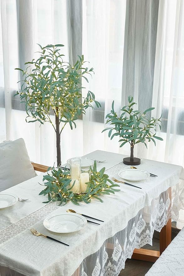 LITBLOOM Lighted Olive Branches 24IN 72 LED with Timer Battery Operated Lit Artificial Greenery for Wedding Party Spring Home Decoration Indoor Outdoor