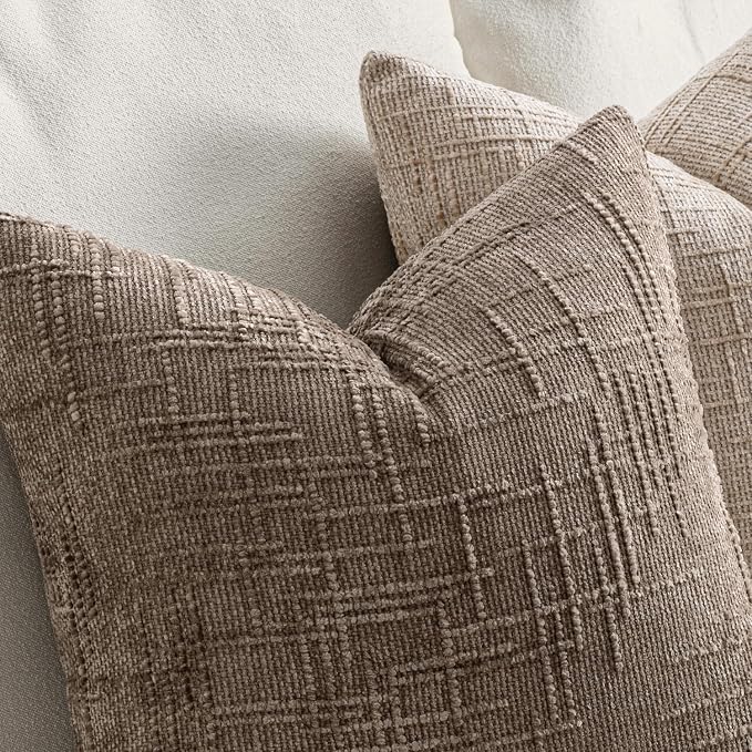 MIULEE Chenille Textured Euro Throw Pillow Covers Taupe Grey 26x26 | Set of 2, Slubby Decorative Pillows, Fall Boho Farmhouse Decor, Modern Neutral Cushion Covers for Couch Sofa Bed Living Room