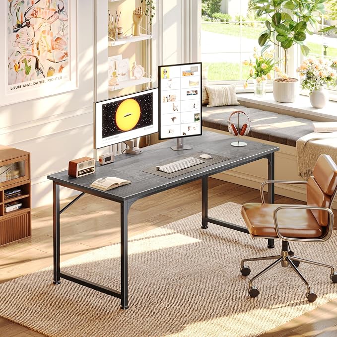 PRAISUN 47 Inch Computer Desk, Home Office Desk with Spacious Desktop, Grey | Modern Gaming Desk for Bedroom, Study, Work, Gaming & Writing, Large Legroom, Sturdy Metal Frame