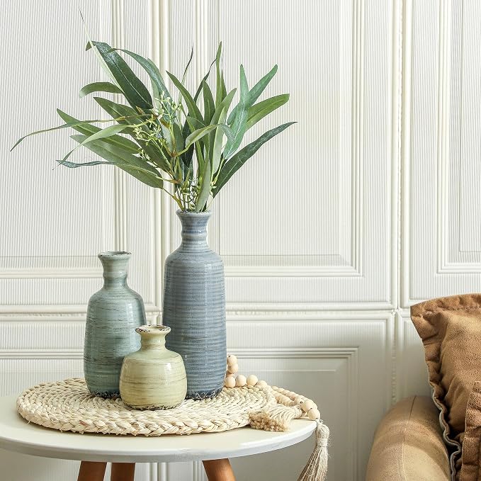 Ceramic Vase Set of 3, Rustic Neutral Vases Home Decor Farmhouse Decorative Flower Vase Modern Boho Pampass Vases for Table Mantel Entryway Shelf Living Room Kitchen Bathroom - Multicolor