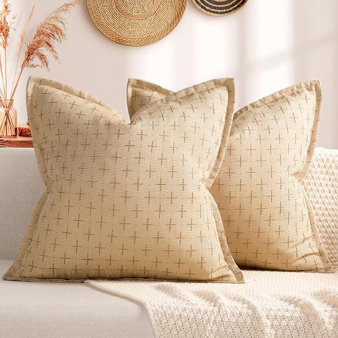 Pillow Covers 26x26 Set of 2 Soft Polyester Textured Pillow Covers with Stylish Flange Edge Cozy Farmhouse Throw Pillows for Couch Bed Sofa Living Room