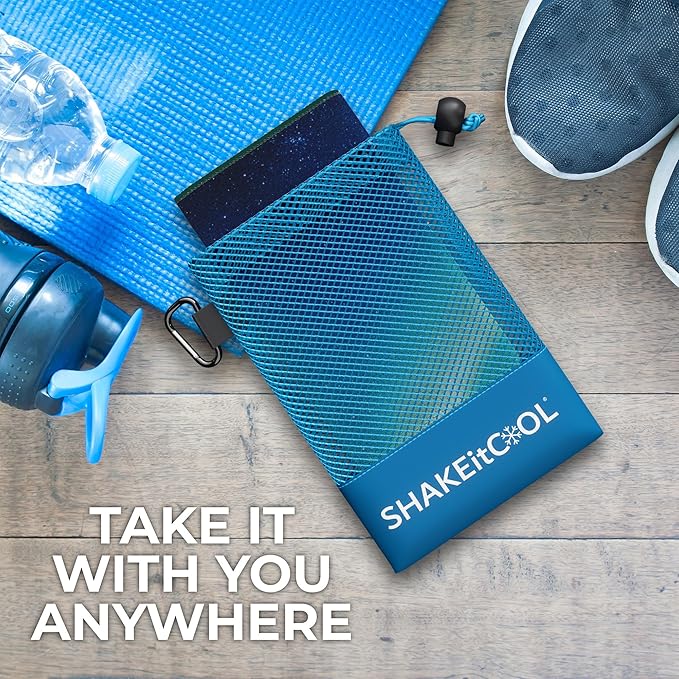 SHAKEitCOOL Extended Size Cooling Towel – Be Cool in Style - Heat Relief, Soft, Lightweight, Sun Protection, Easy Clean - Perfect for Biking, Hiking, Running, Yoga, Golf, Gardening - Alaskan Sky M