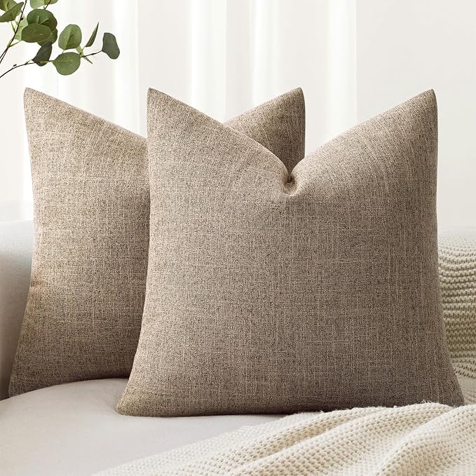 MIULEE Pack of 2 Decorative Linen Burlap Pillow Covers Farmhouse Boho Accent Pillowcases for Sofa Car Couch Bedroom Living Room Decor 20x20 Inch Brown