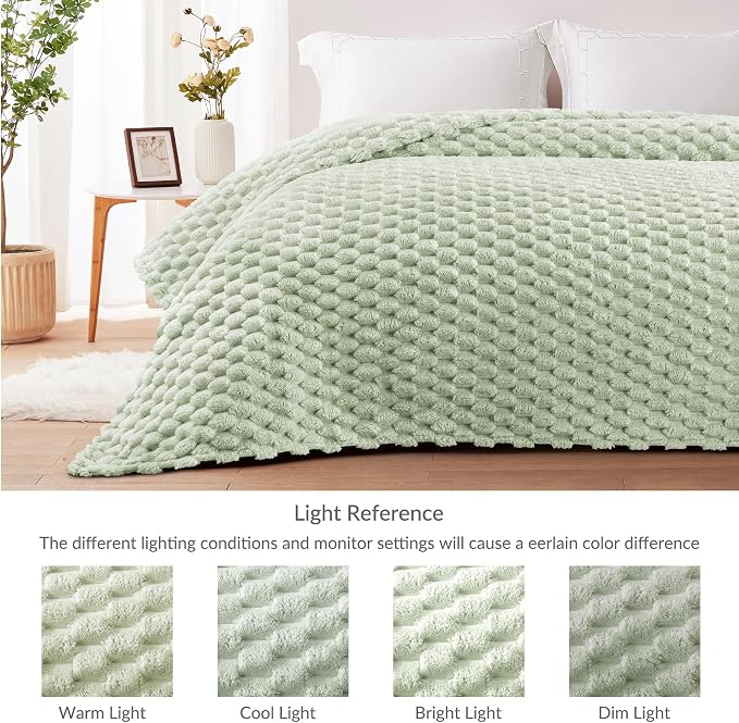 Whale Flotilla Soft Fleece Queen Size Bed Blanket 3D Jacquard, Sage Green | Lightweight Breathable Coverlet Bedspread for All Seasons, Super Cozy Plush Fluffy Fuzzy Decorative Blanket for Bed, 90"x90"