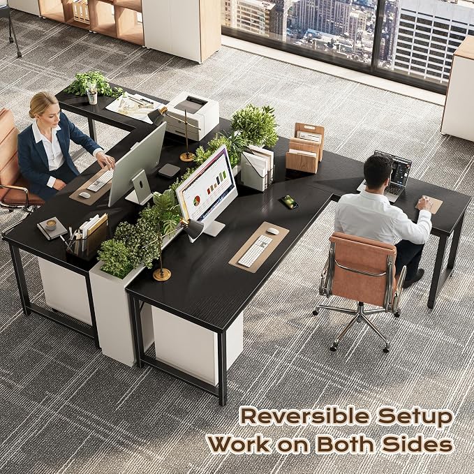 Huuger 63 Inch L Shaped Desk with 0.95 Inch Thicker Desktop, Reversible Computer, Larger Corner Office Gaming Desk, Robust Metal Frame, for Home Office, Study, Black